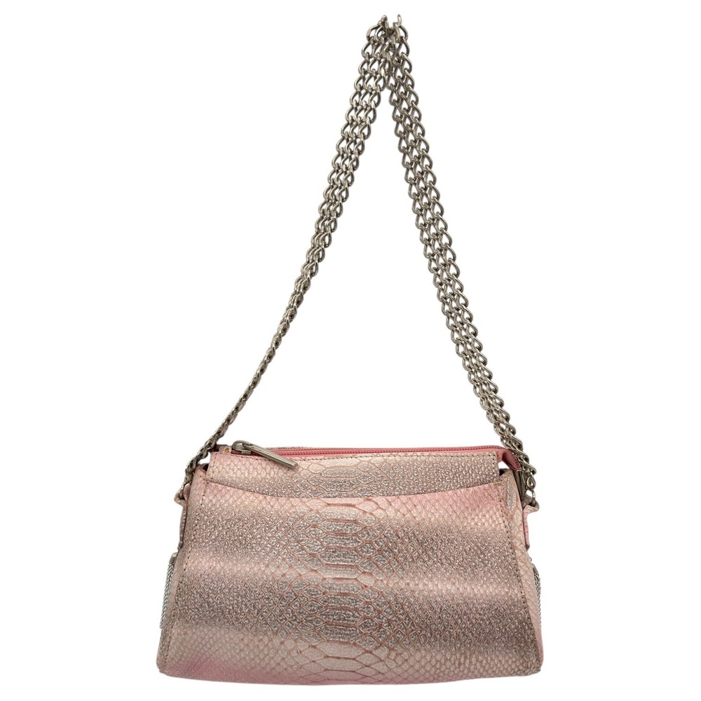 Perlina Metallic Pink Snakeskin Leather Chain Shoulder Bag Y2K Italy Small Purse